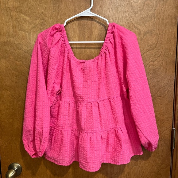 OLD NAVY bright pink long sleeve tiered v neck top - Picture 5 of 5